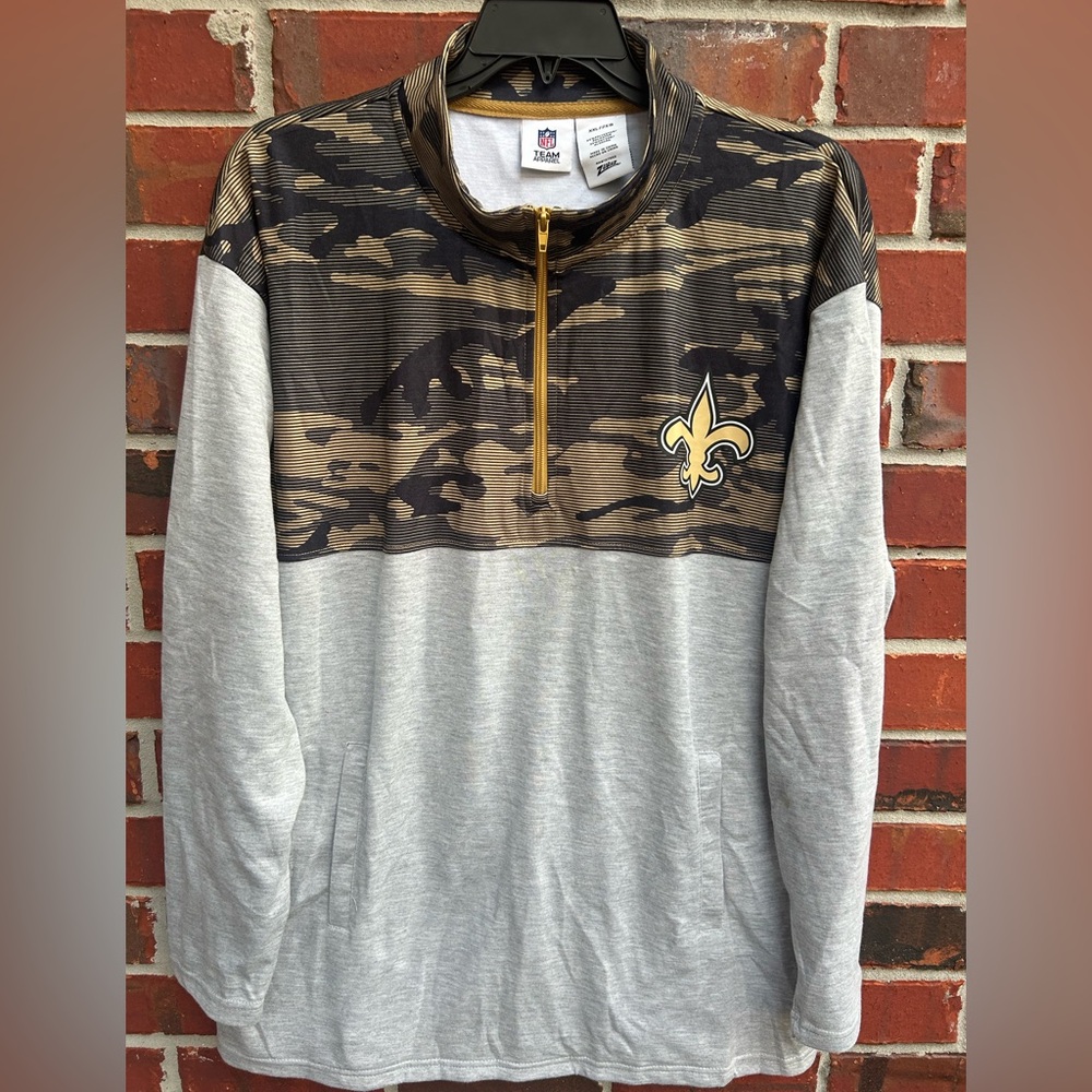 ZUBAZ NFL NEW ORLEANS SAINTS 1/4 ZIP FLEECE PULLOVER w/ CAMO LINES & Pockets 2XL